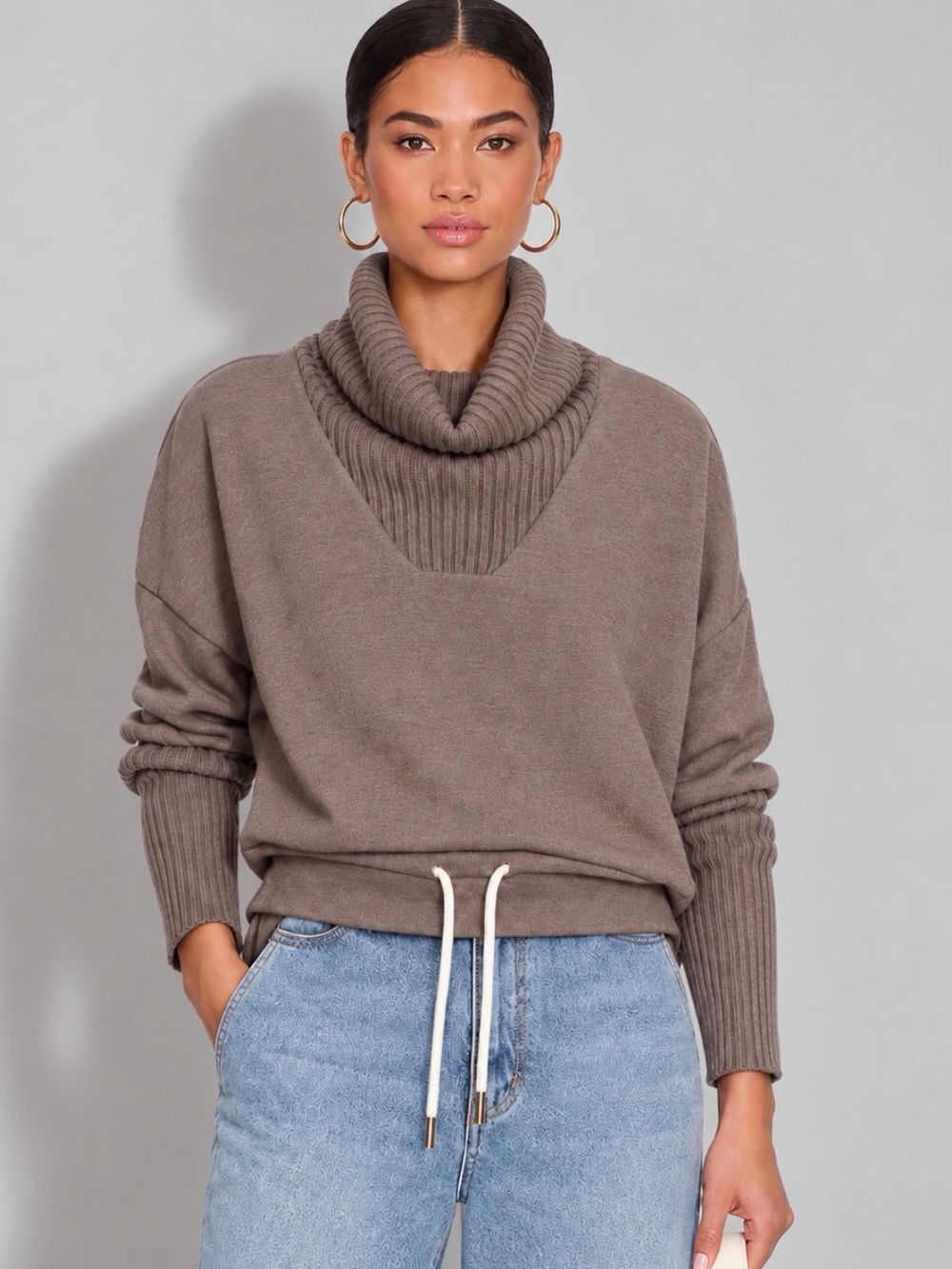 VARLEY Britannia Ribbed Cowl Neck Drawstring Sweater Size S